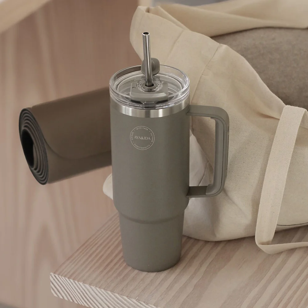 AYA&IDA Thermo Cup with Straw - Cream Beige (885ml) - Image 3