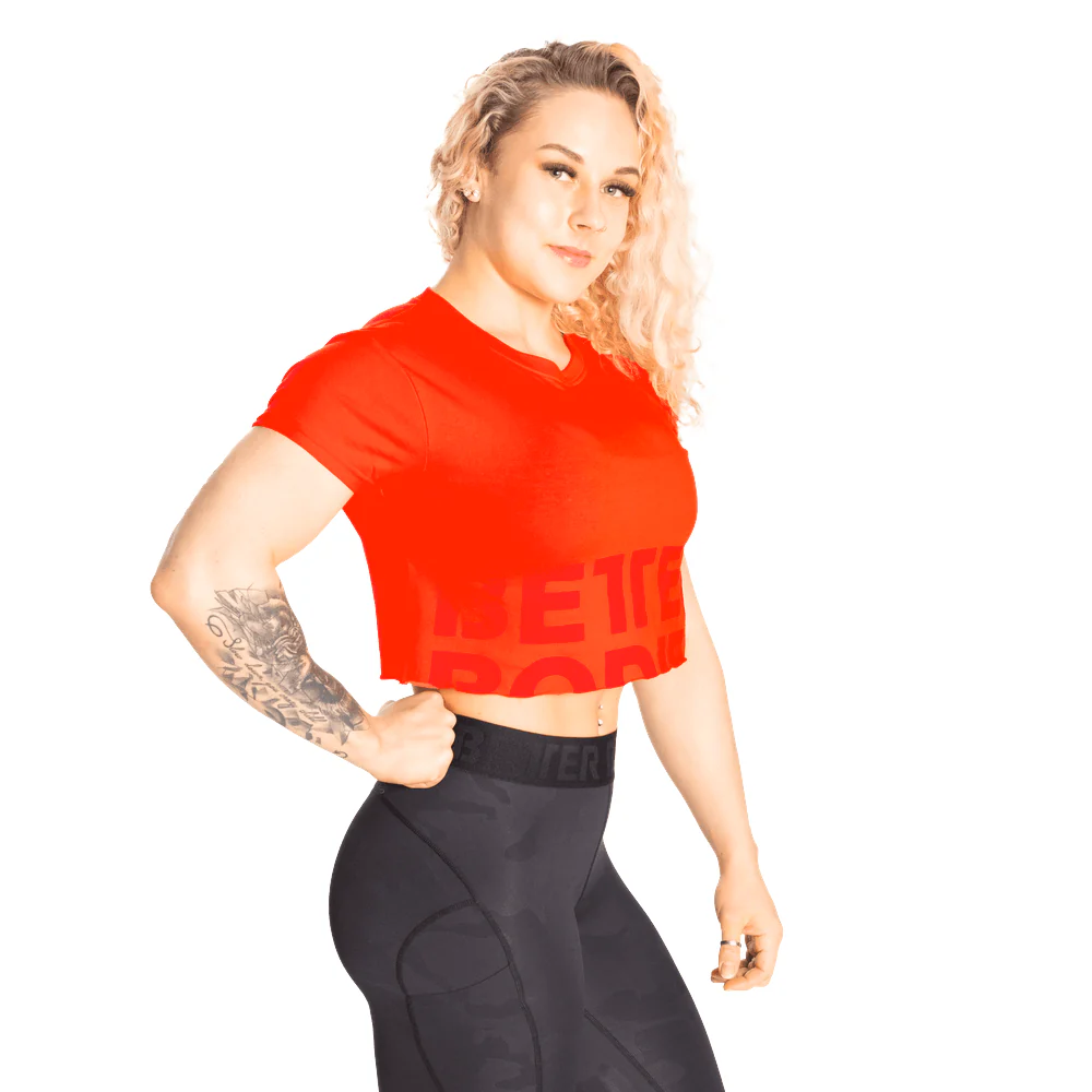 Better Bodies Astoria Cropped Tee Sunset Red - Image 3