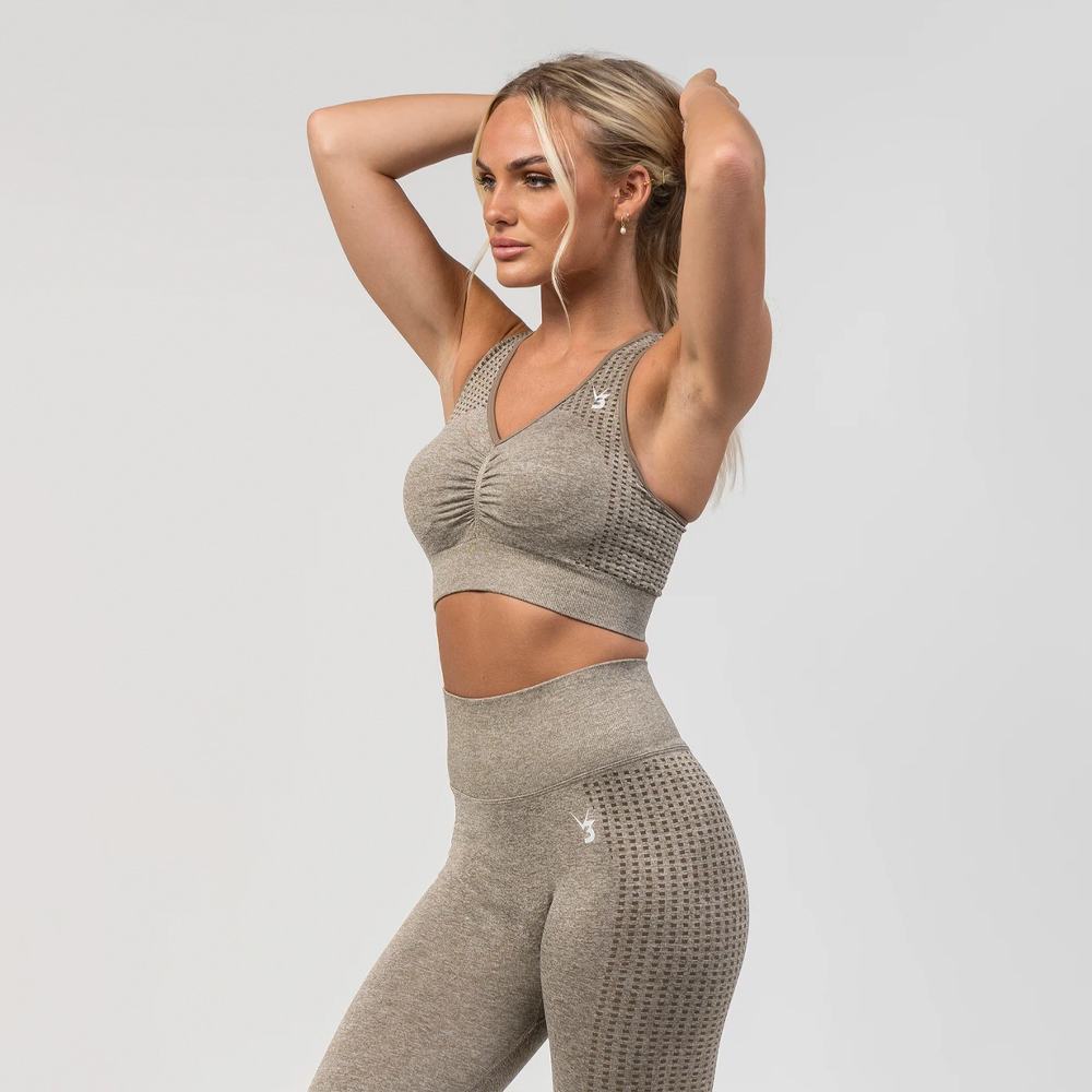 V3 Apparel Empower Seamless Scrunch Sports Bra – Beige Marl - Image 3